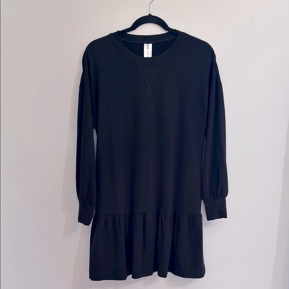 Jillian Harris Smash + Tess Essential Mini Sweat long sleeve black ruffle dress